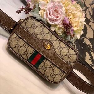 Gucci Beige and Brown Monogram Belt Bag